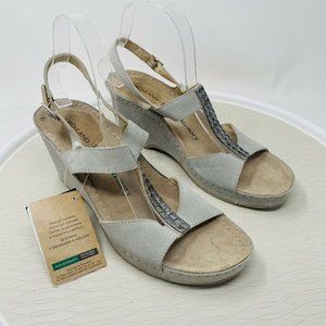 Grunland Women Comfort Wedge Sandals 40 9 Gray Suede Rhinestone Walking Shoes